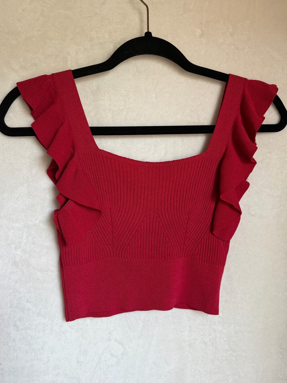 Red Ruffle Sleeve Knit Crop Top